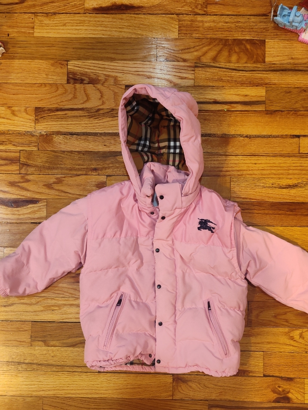 Burberry Light Pink Kids Hooded Puffer Jacket